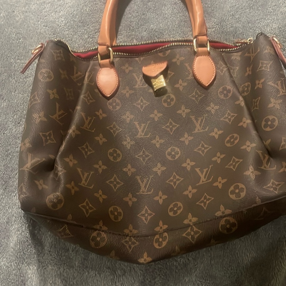 Brown and Tan Monogram Tote with Gold Accents